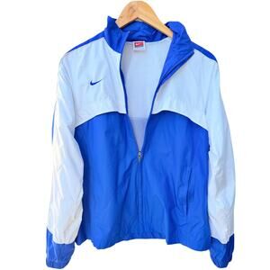 Nike Team Windbreaker Jacket Womens Medium Blue White Full Zip Lightweight